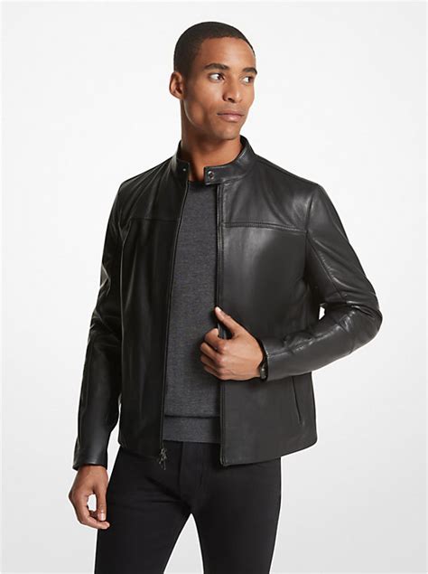 leather racing jacket michael kors|Michael Kors leather racer jacket.